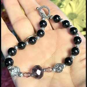 5/$25 Sale! Black & Silver Crackle Glass Bracelet